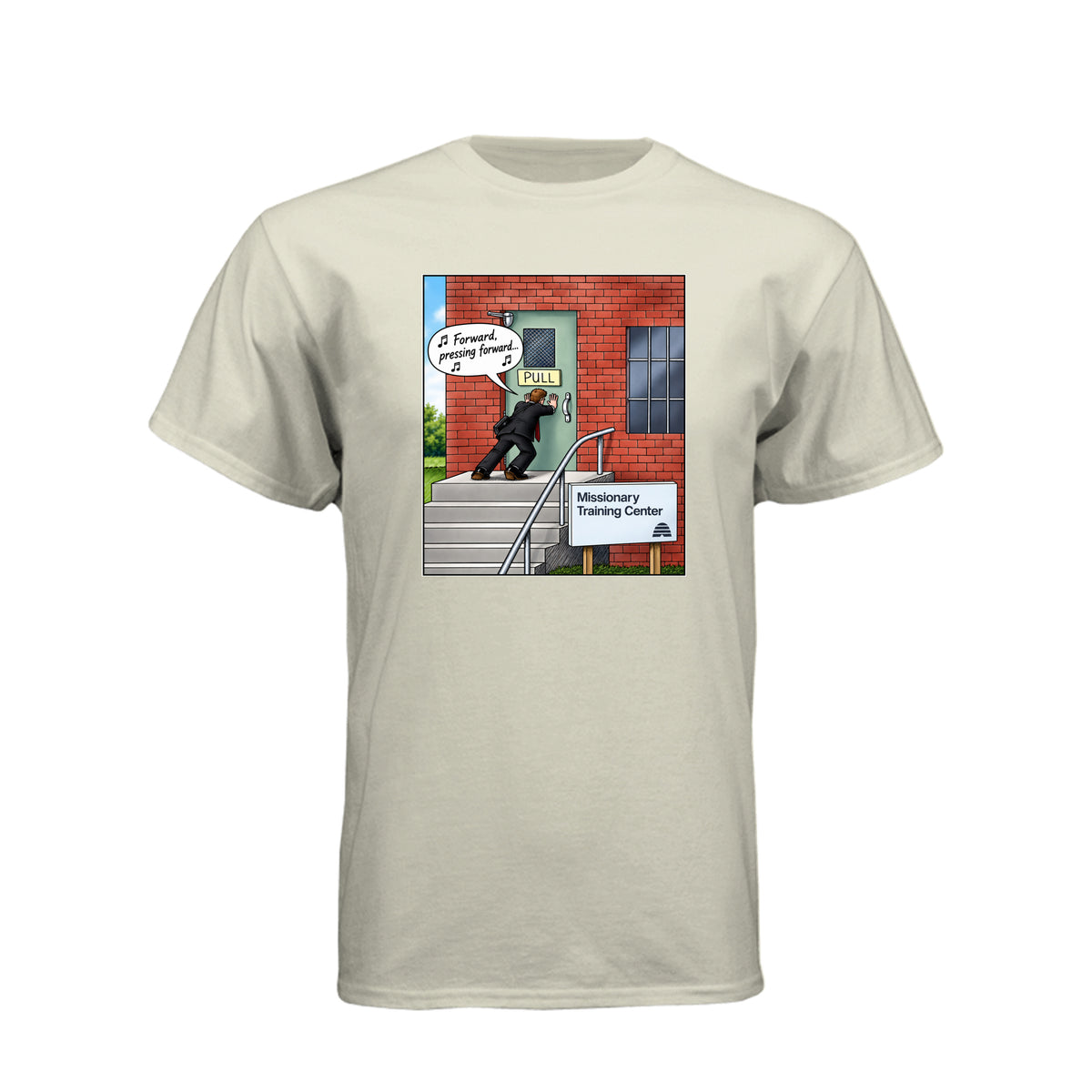 MTC Forward Pressing Forward LDS t-shirt featuring Missionary Training Center and missionary motivation - product view 10