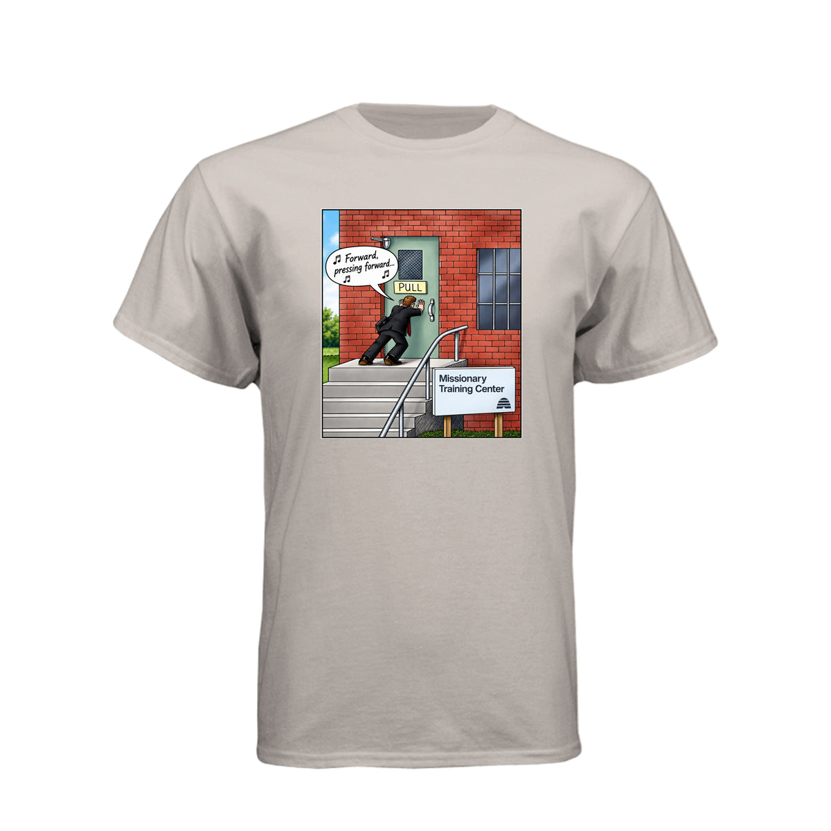 MTC Forward Pressing Forward LDS t-shirt featuring Missionary Training Center and missionary motivation - product view 11