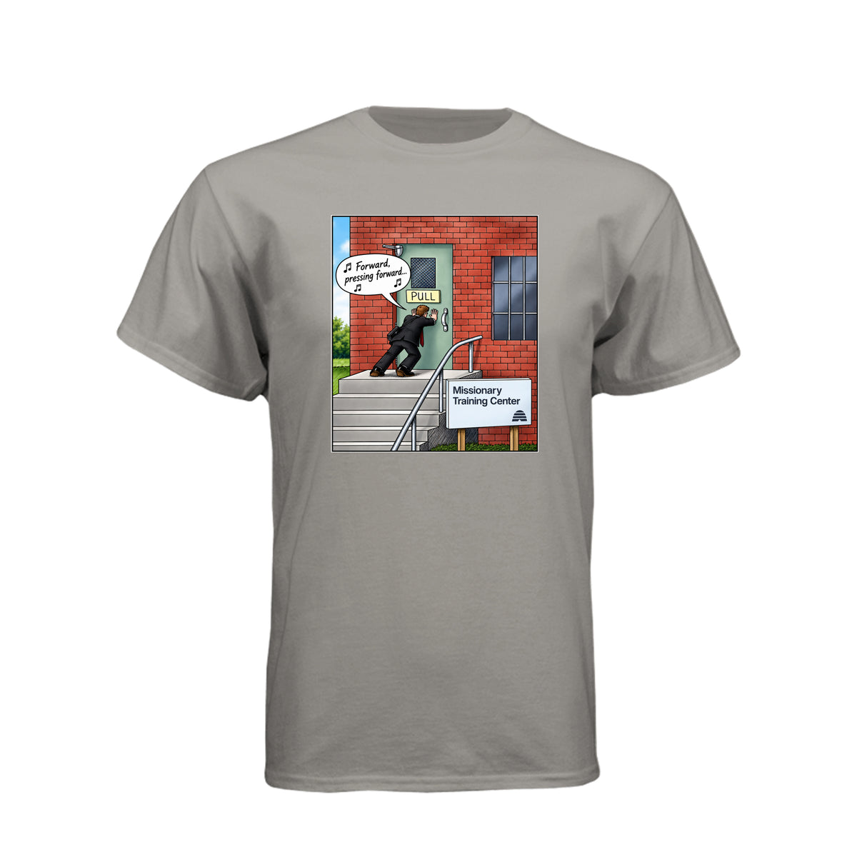 MTC Forward Pressing Forward LDS t-shirt featuring Missionary Training Center and missionary motivation - product view 12