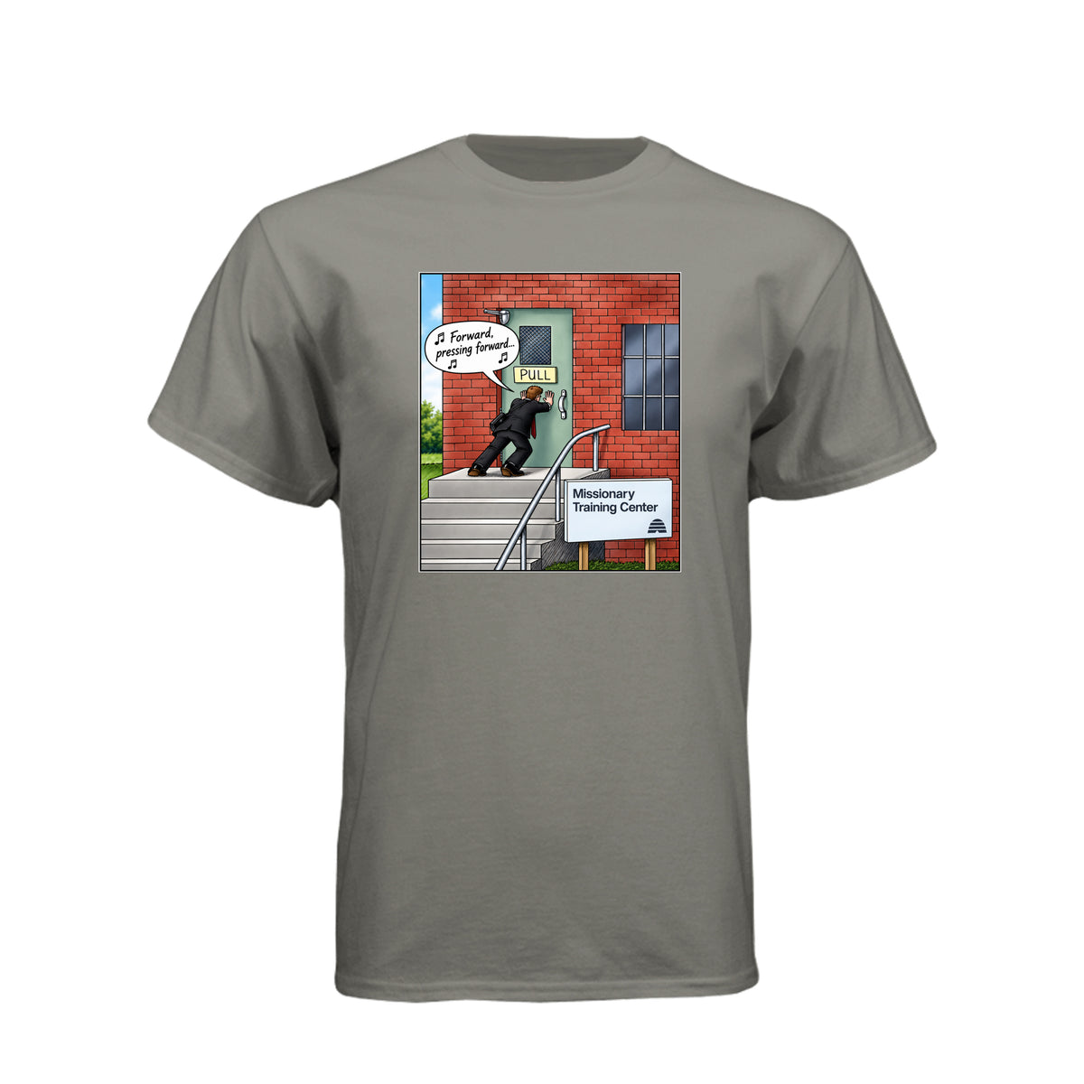 MTC Forward Pressing Forward LDS t-shirt featuring Missionary Training Center and missionary motivation - product view 13