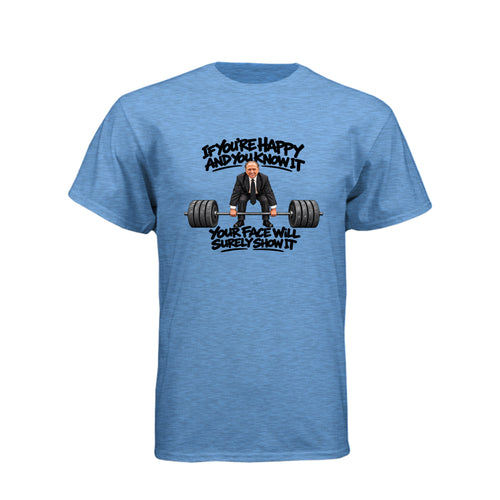 President Thomas S. Monson If You're Happy and You Know It LDS t-shirt featuring beloved prophet and joy message - product view 2