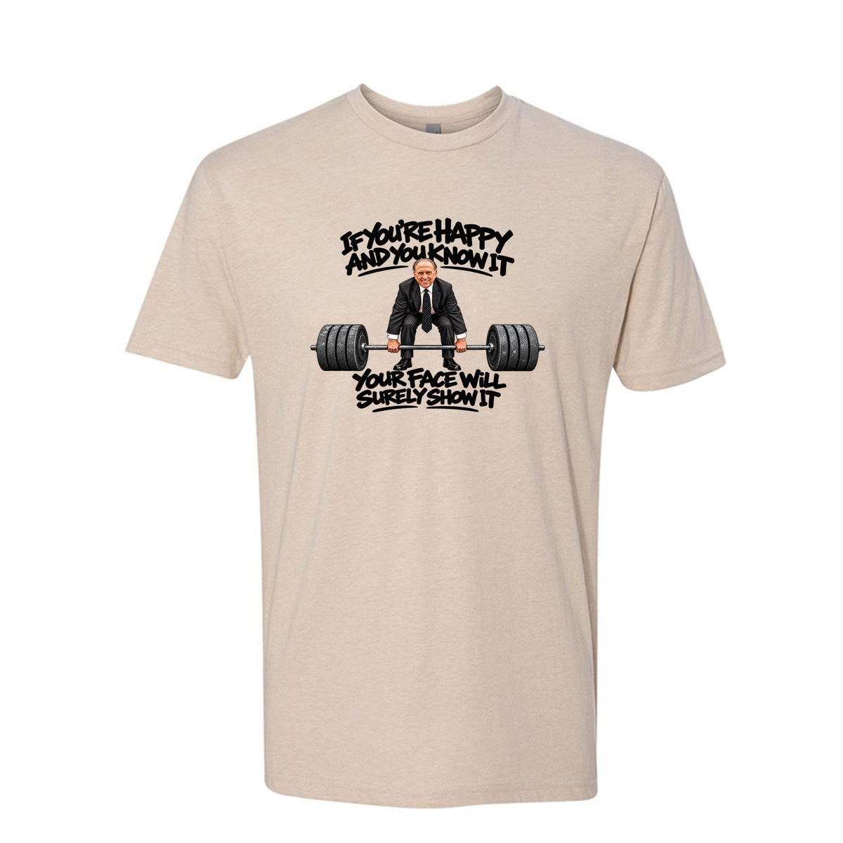 President Thomas S. Monson If You're Happy and You Know It LDS t-shirt featuring beloved prophet and joy message - product view 3
