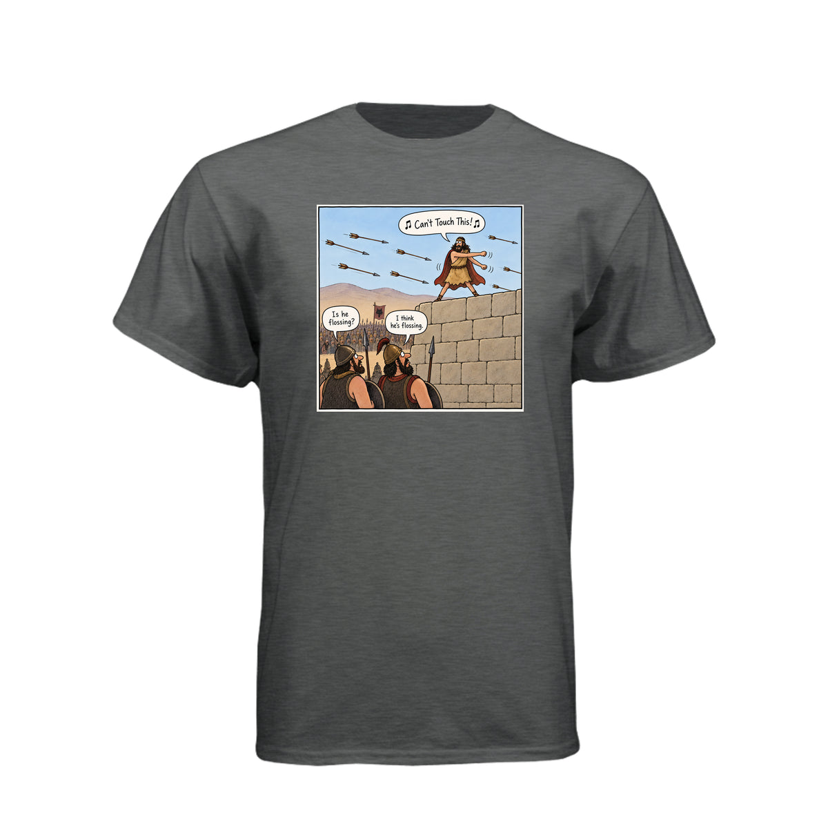 Samuel the Lamanite Flossing LDS t-shirt featuring Book of Mormon prophet and humor about standing firm - product view 3