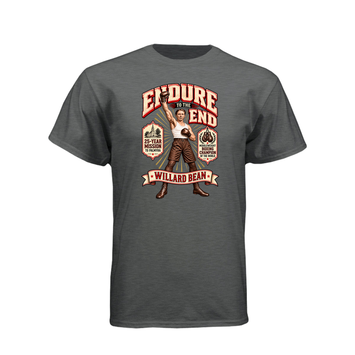 Willard Bean Endure To The End LDS t-shirt featuring Church history figure and endurance message - product view 3