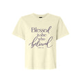 Luke 1:45 Blessed Is She Who Believed LDS t-shirt featuring Bible scripture about Mary and faith - product view 2