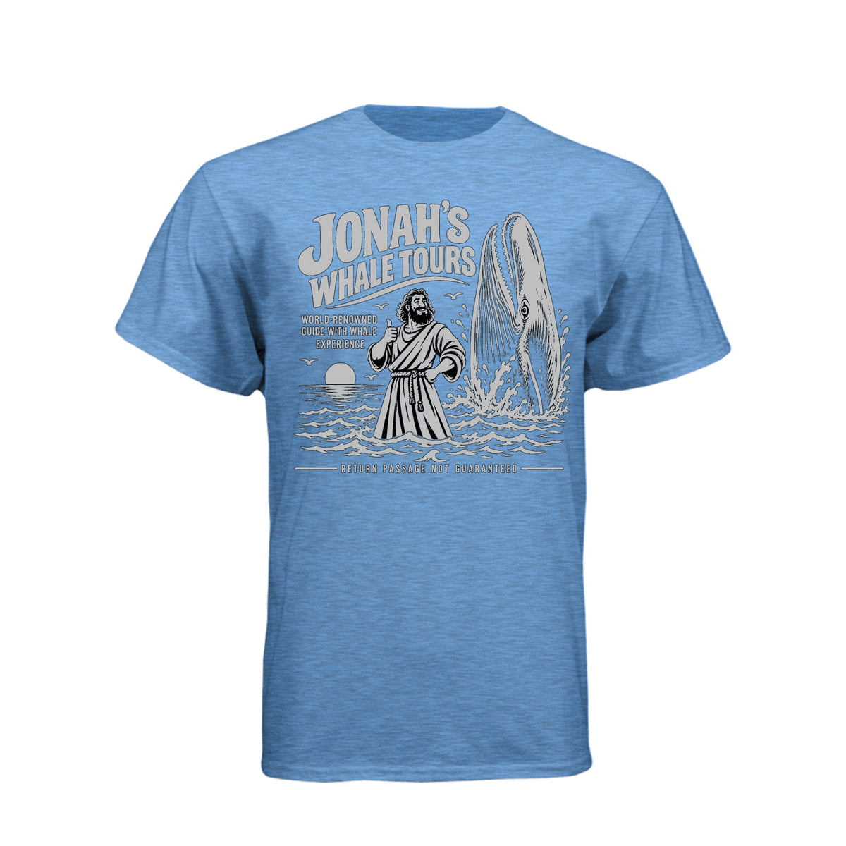Jonah Whale Tours LDS t-shirt featuring biblical prophet and humor about Jonah and the whale