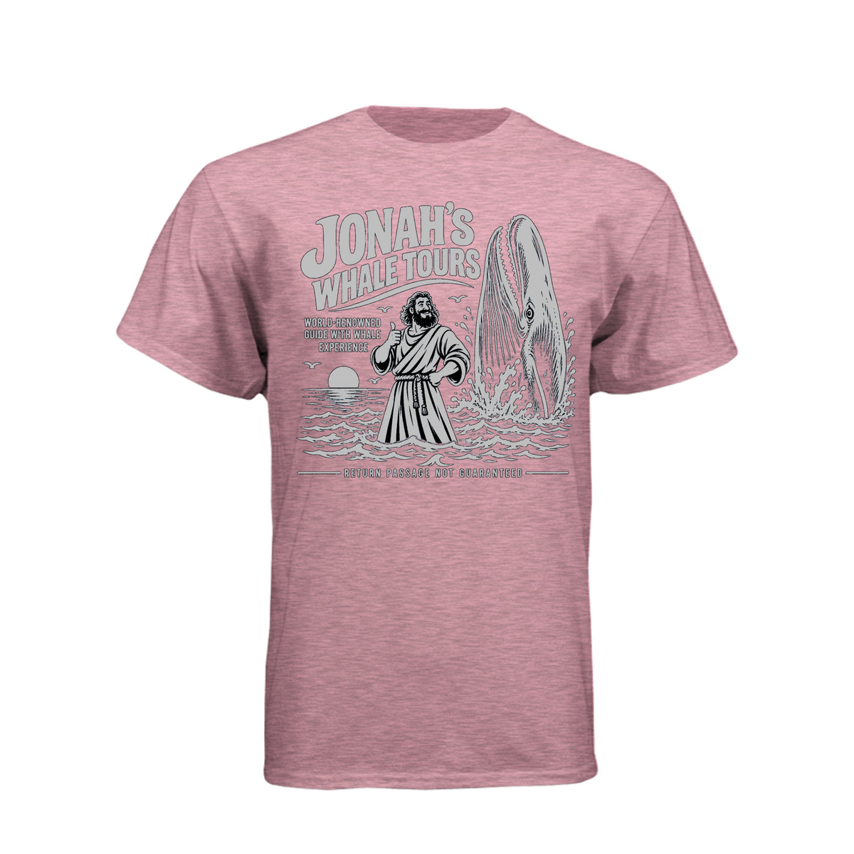 Jonah Whale Tours LDS t-shirt featuring biblical prophet and humor about Jonah and the whale - product view 4