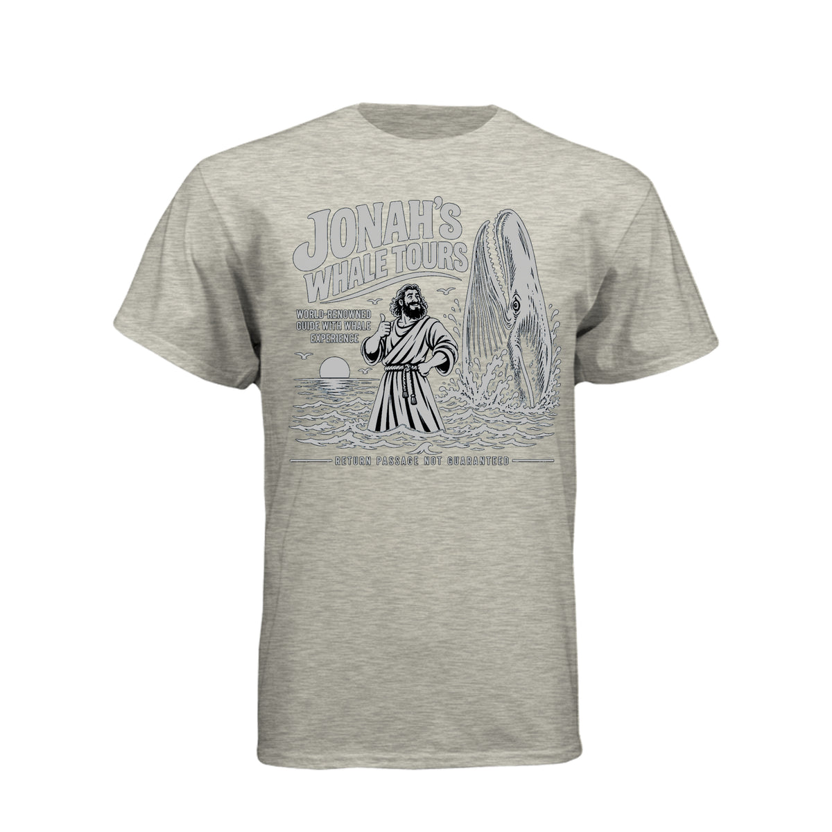 Jonah Whale Tours LDS t-shirt featuring biblical prophet and humor about Jonah and the whale - product view 5