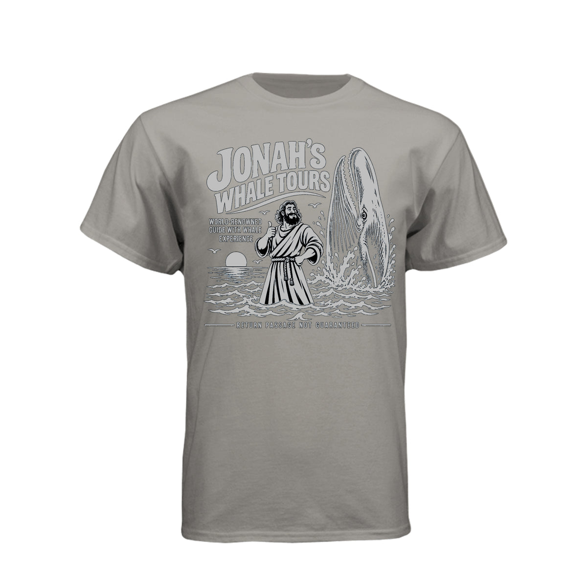 Jonah Whale Tours LDS t-shirt featuring biblical prophet and humor about Jonah and the whale - product view 12