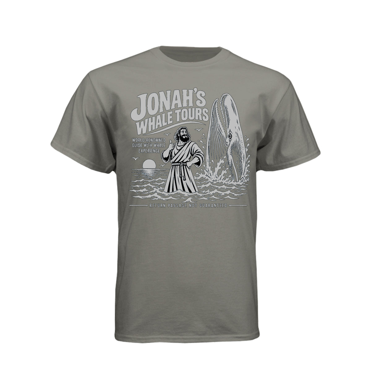 Jonah Whale Tours LDS t-shirt featuring biblical prophet and humor about Jonah and the whale - product view 13
