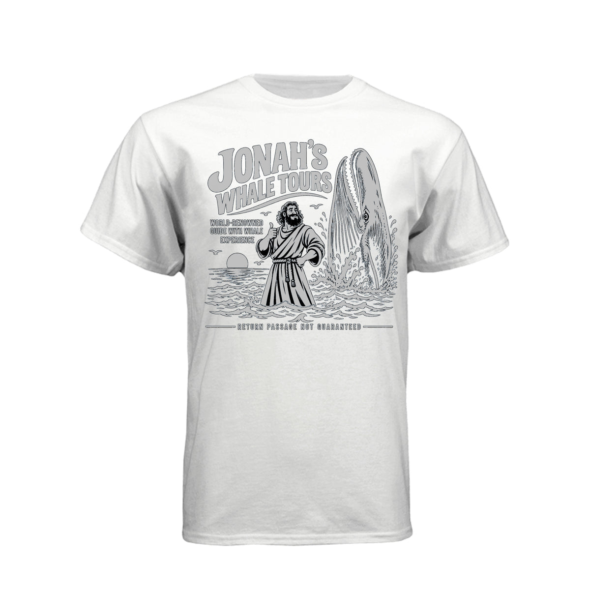 Jonah Whale Tours LDS t-shirt featuring biblical prophet and humor about Jonah and the whale - product view 14