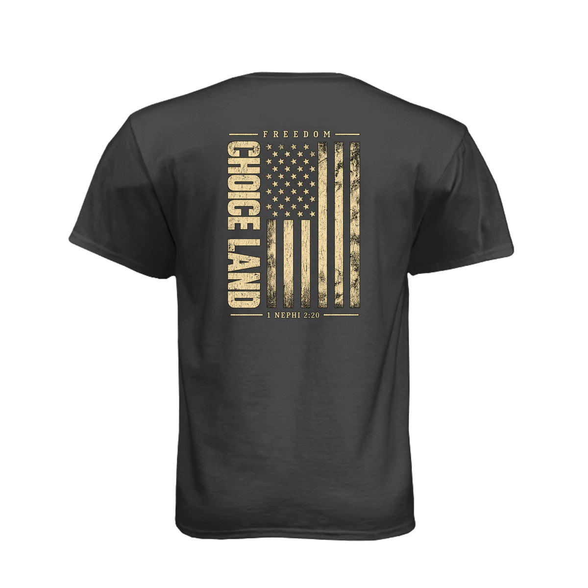 Choice Land 1 Nephi 2:20 LDS t-shirt featuring Book of Mormon scripture about the promised land - product view 2