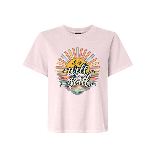 It Is Well With My Soul LDS t-shirt featuring beloved hymn about peace and faith through trials - product view 2