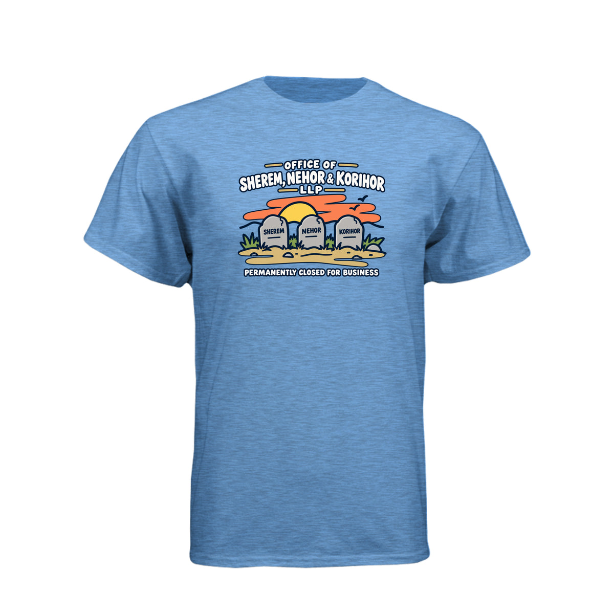 Sherem Nehor Korihor Closed LDS t-shirt featuring Book of Mormon anti-Christ humor about false teachings - product view 2