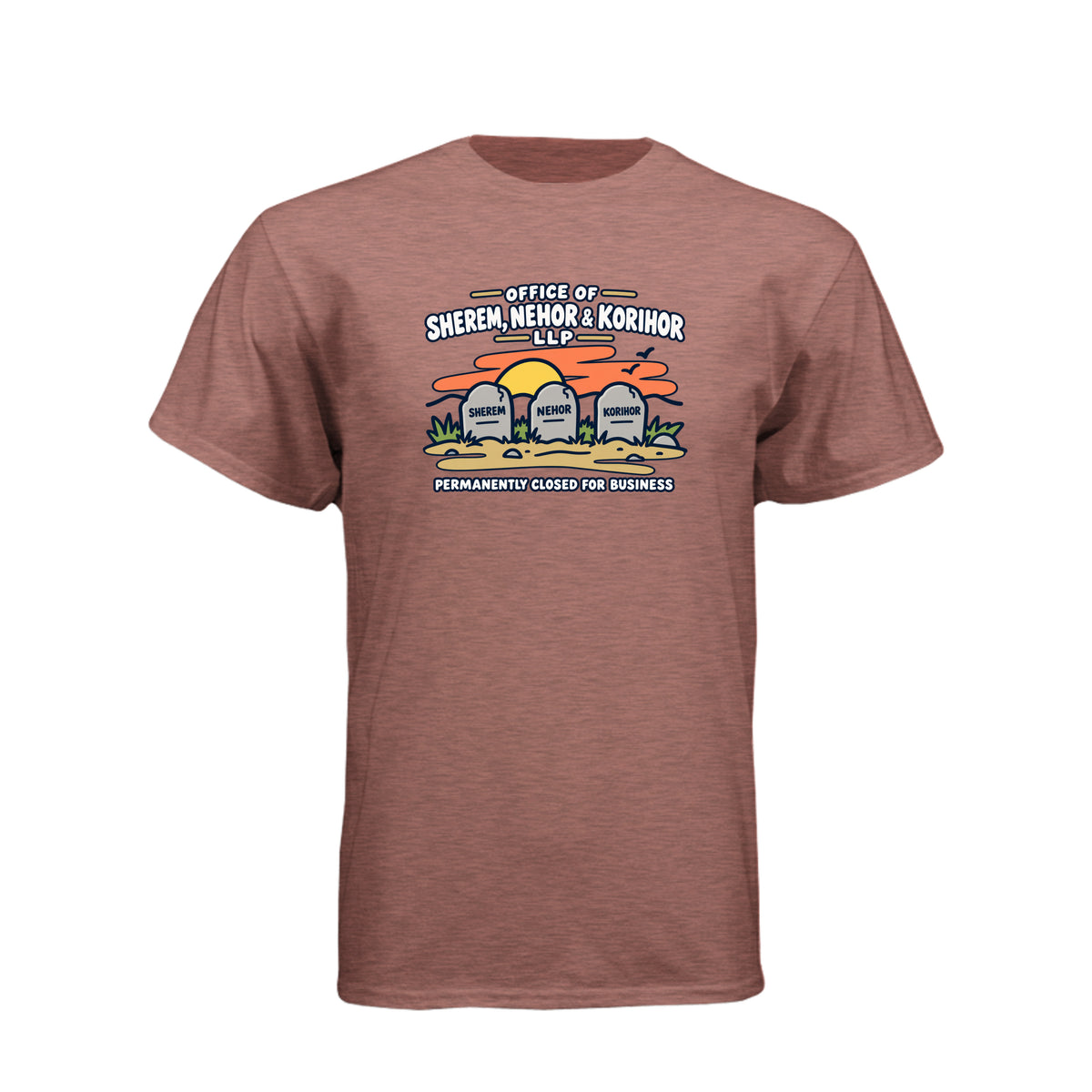 Sherem Nehor Korihor Closed LDS t-shirt featuring Book of Mormon anti-Christ humor about false teachings - product view 7