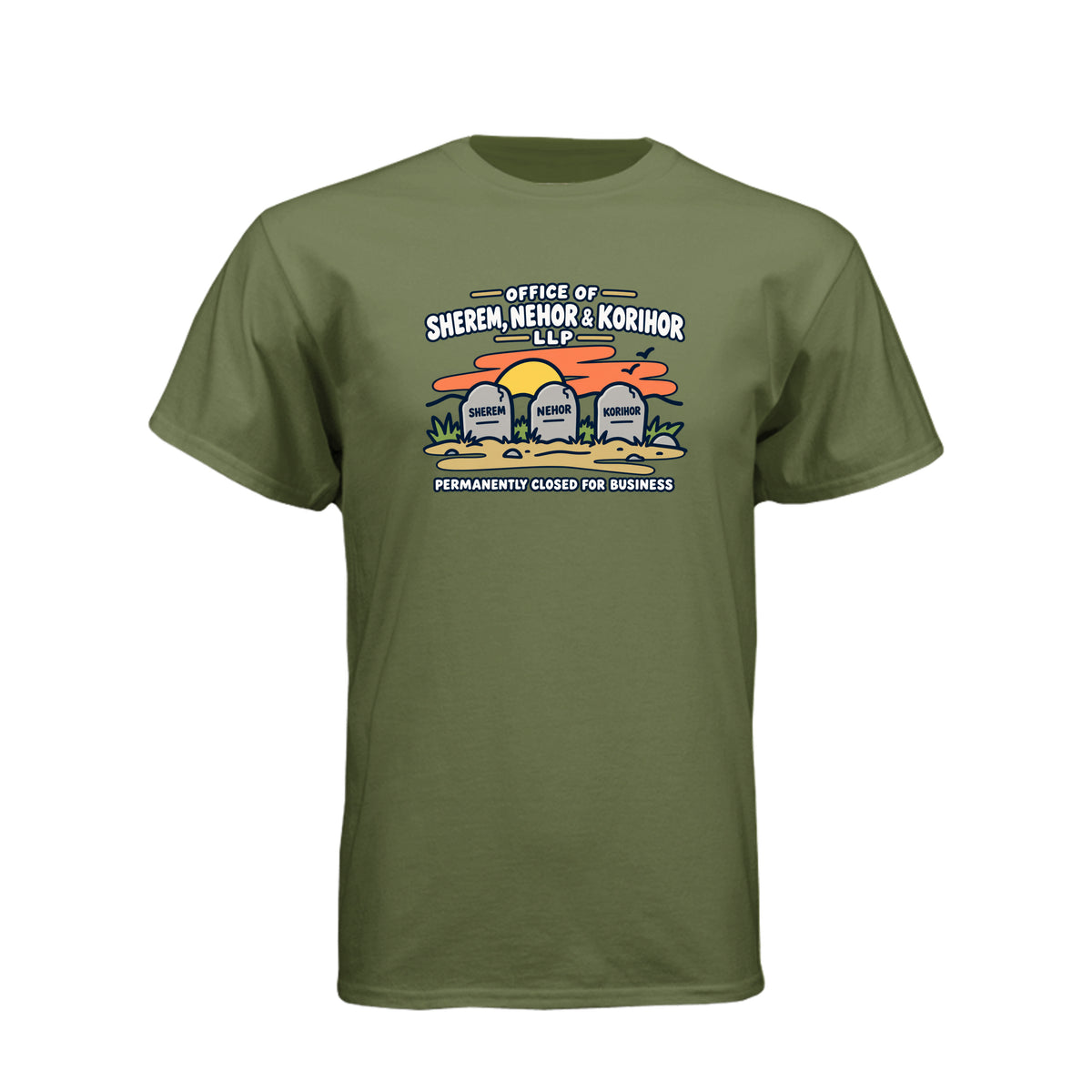 Sherem Nehor Korihor Closed LDS t-shirt featuring Book of Mormon anti-Christ humor about false teachings - product view 12
