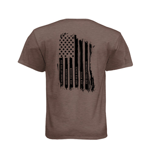 Captain Moroni Title of Liberty LDS t-shirt featuring Book of Mormon warrior and the title of liberty flag - product view 2