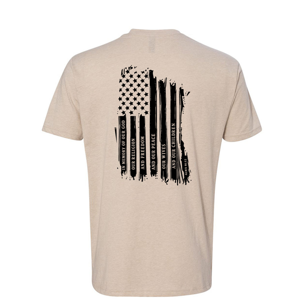 Captain Moroni Title of Liberty LDS t-shirt featuring Book of Mormon warrior and the title of liberty flag - product view 12