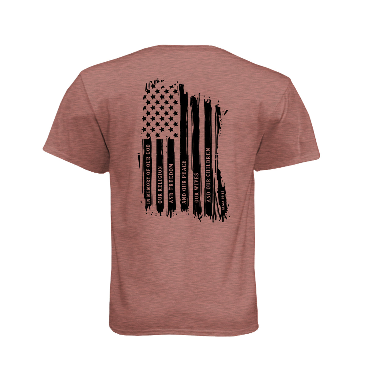 Captain Moroni Title of Liberty LDS t-shirt featuring Book of Mormon warrior and the title of liberty flag - product view 18