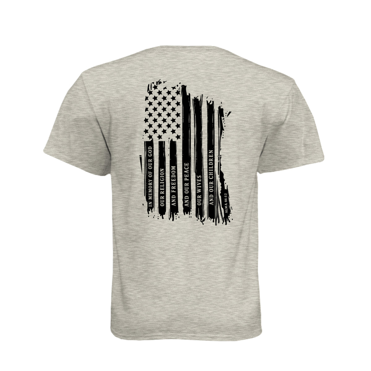 Captain Moroni Title of Liberty LDS t-shirt featuring Book of Mormon warrior and the title of liberty flag - product view 20