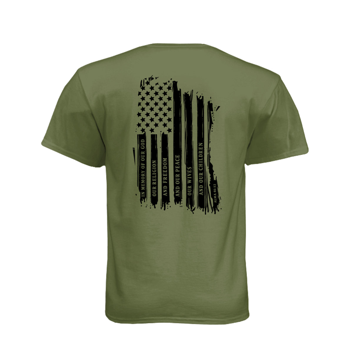 Captain Moroni Title of Liberty LDS t-shirt featuring Book of Mormon warrior and the title of liberty flag - product view 22