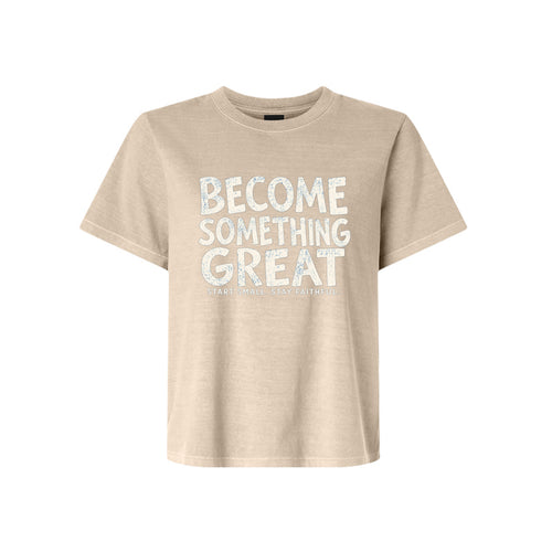 Become Something Great LDS t-shirt with inspirational message about starting small and staying faithful - product view 2