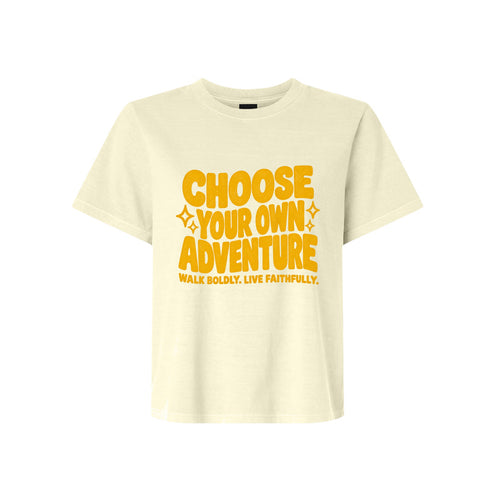 Choose Your Own Adventure LDS t-shirt with inspirational faith message about walking boldly - product view 2
