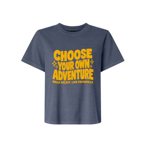 Choose Your Own Adventure LDS t-shirt with inspirational faith message about walking boldly
