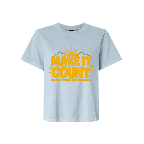 Make It Count LDS t-shirt featuring inspirational message about living with purpose and faith journey - product view 2