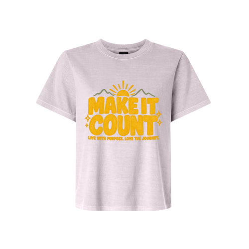 Make It Count LDS t-shirt featuring inspirational message about living with purpose and faith journey