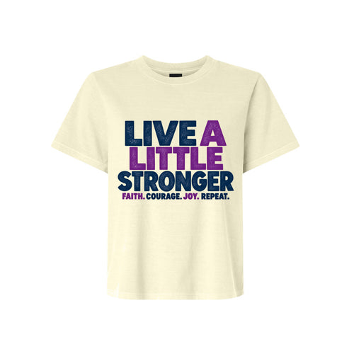 Live A Little Stronger LDS t-shirt featuring faith courage and joy message with motivational design - product view 2