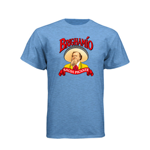 Brighamio Salsa Picante LDS humor t-shirt featuring playful Brigham Young inspired design - product view 3