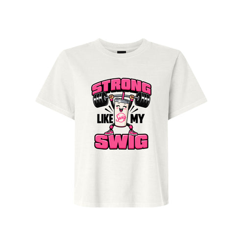 Strong Like My Swig LDS t-shirt featuring Utah soda culture humor and strength message - product view 2