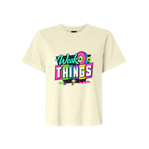 Weak Things Retro Gym LDS t-shirt featuring vintage gym style and faith strength message - product view 2