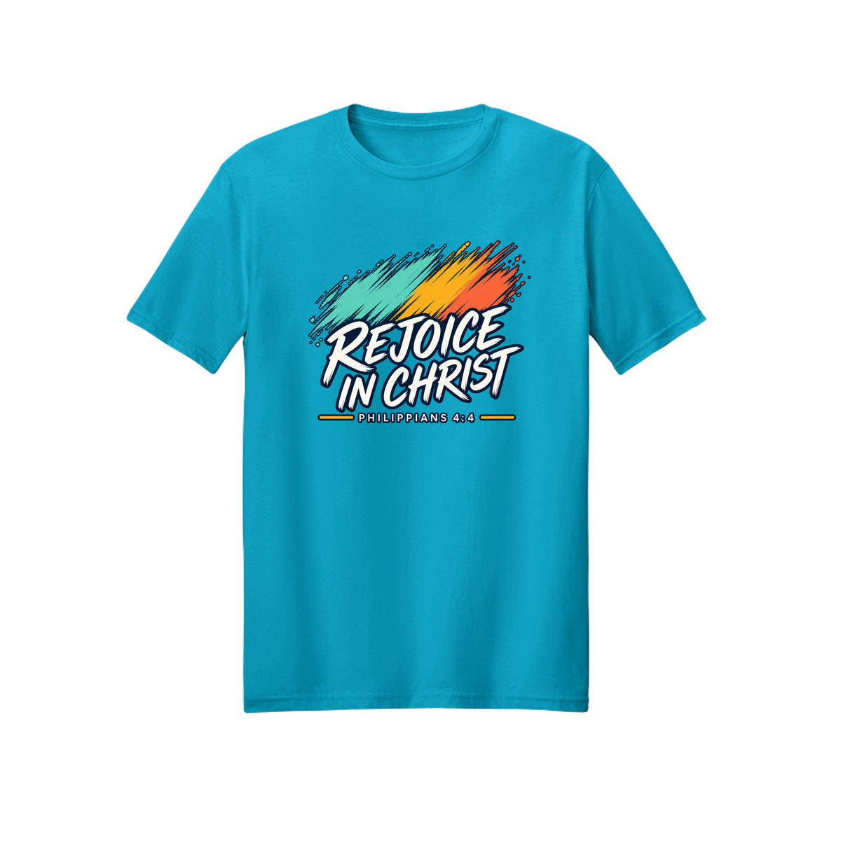 Brush Stroke Rejoice in Christ shirt in Carolina Blue