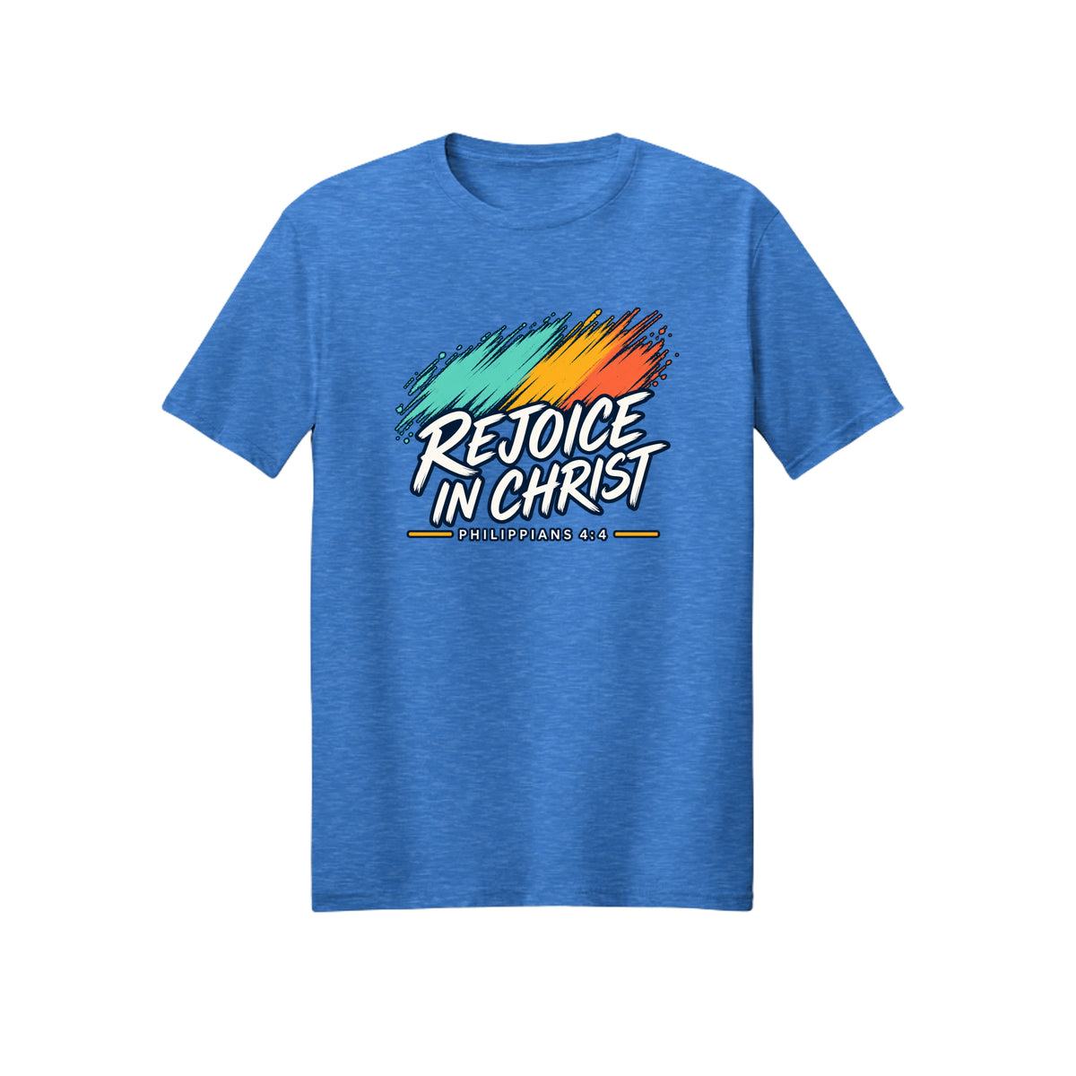 Brush Stroke Rejoice in Christ shirt in Heather Royal