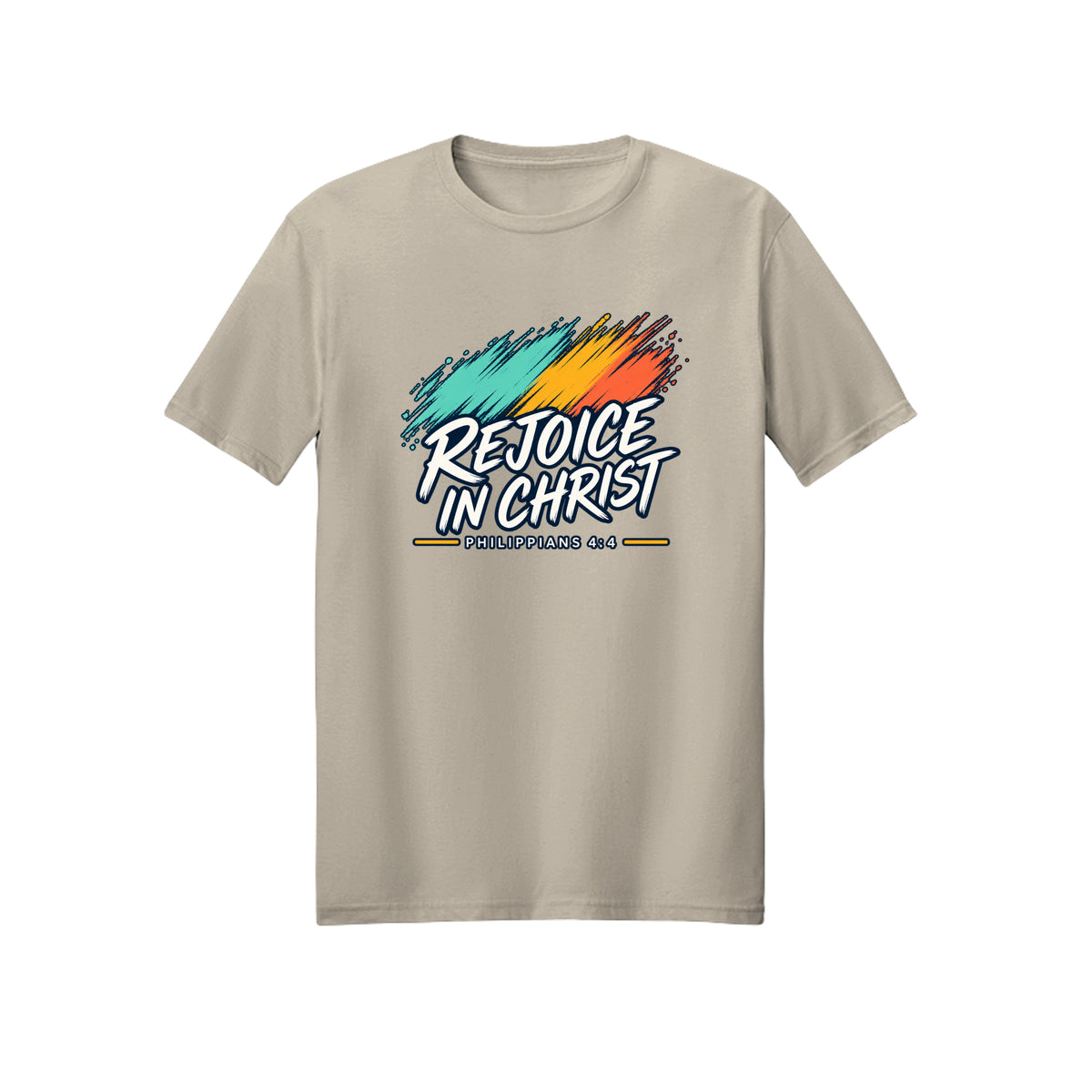 Brush Stroke Rejoice in Christ shirt in Sand