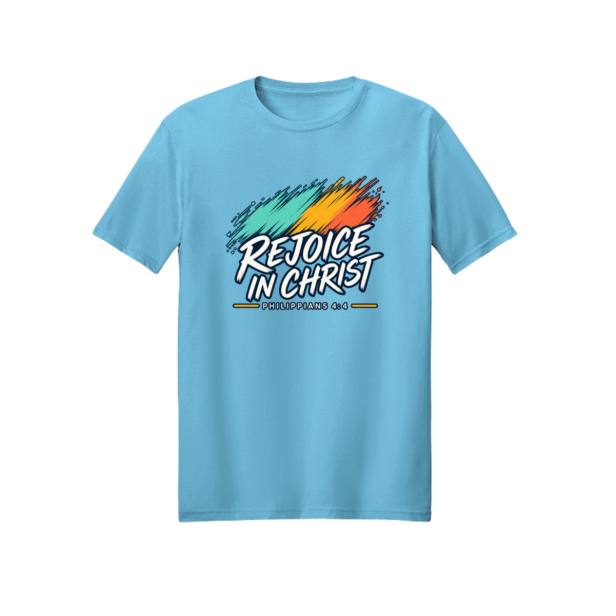 Brush Stroke Rejoice in Christ shirt in Sky