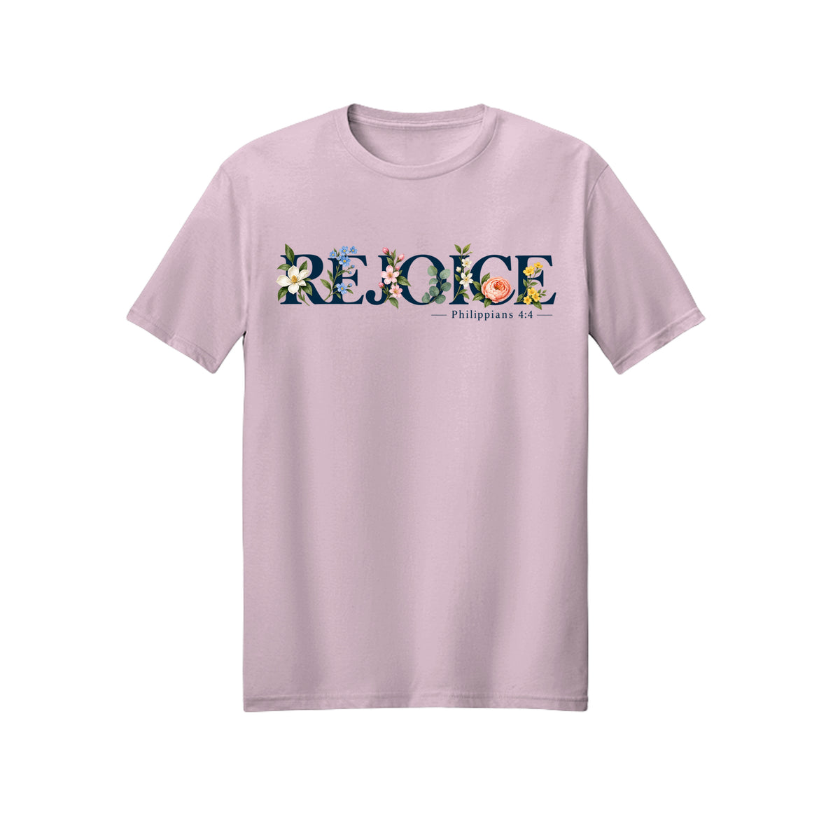 Floral Typography Rejoice in Christ shirt in Light Pink