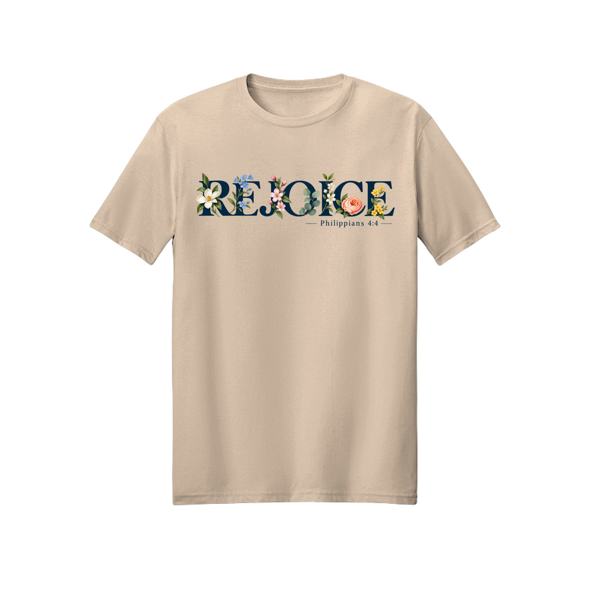 Floral Typography Rejoice in Christ shirt in Natural