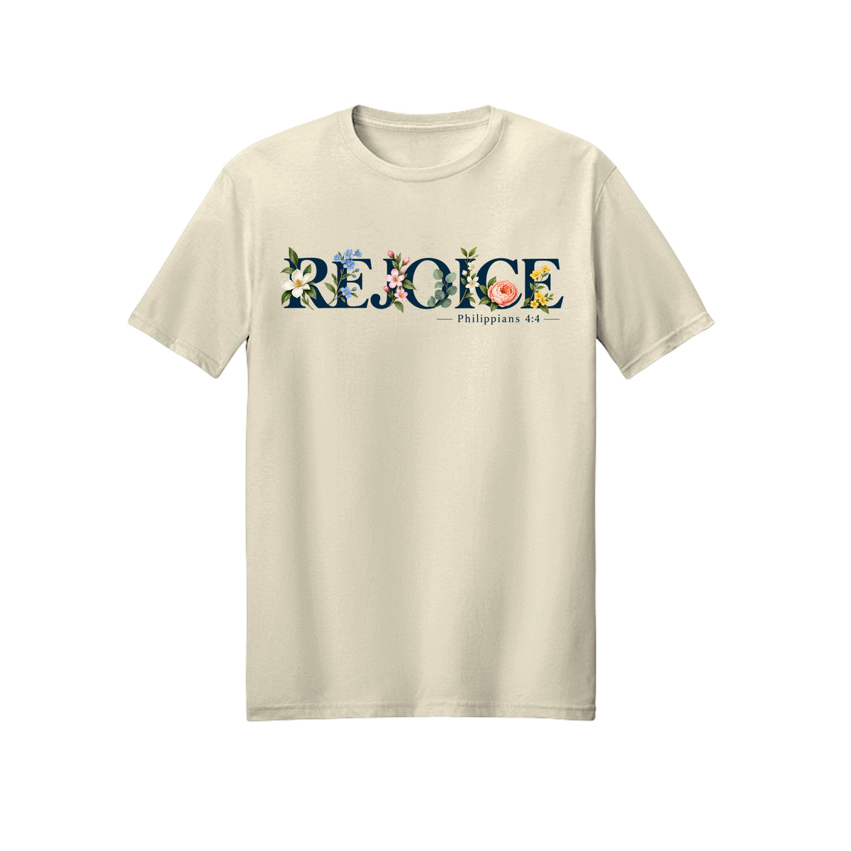 Floral Typography Rejoice in Christ shirt in Off White