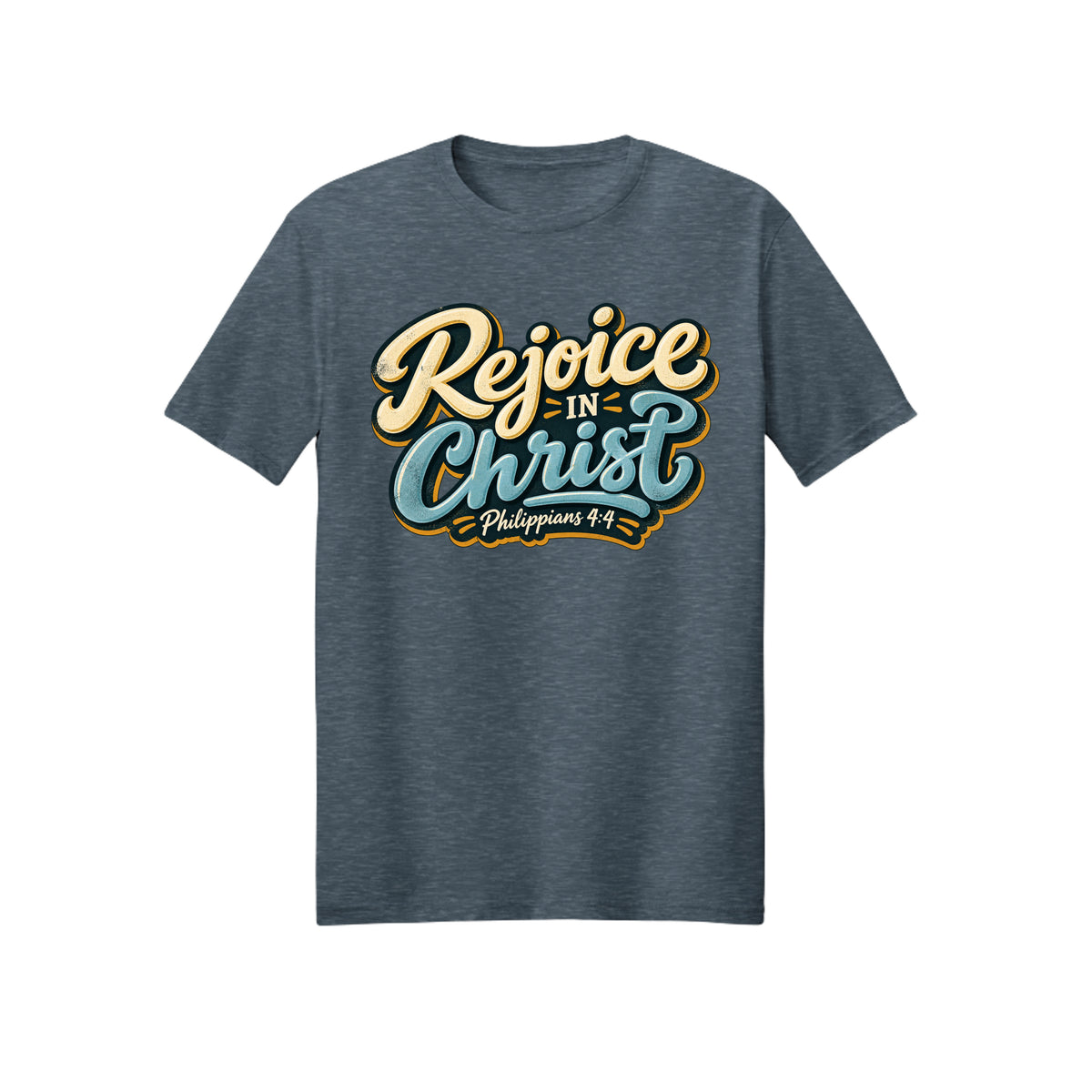 Vintage Badge Rejoice in Christ shirt in Dark Heather