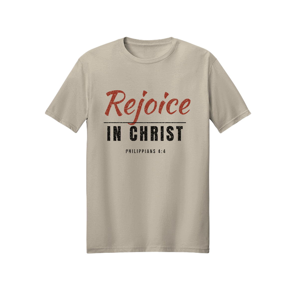 Distressed Rejoice in Christ shirt in Sand