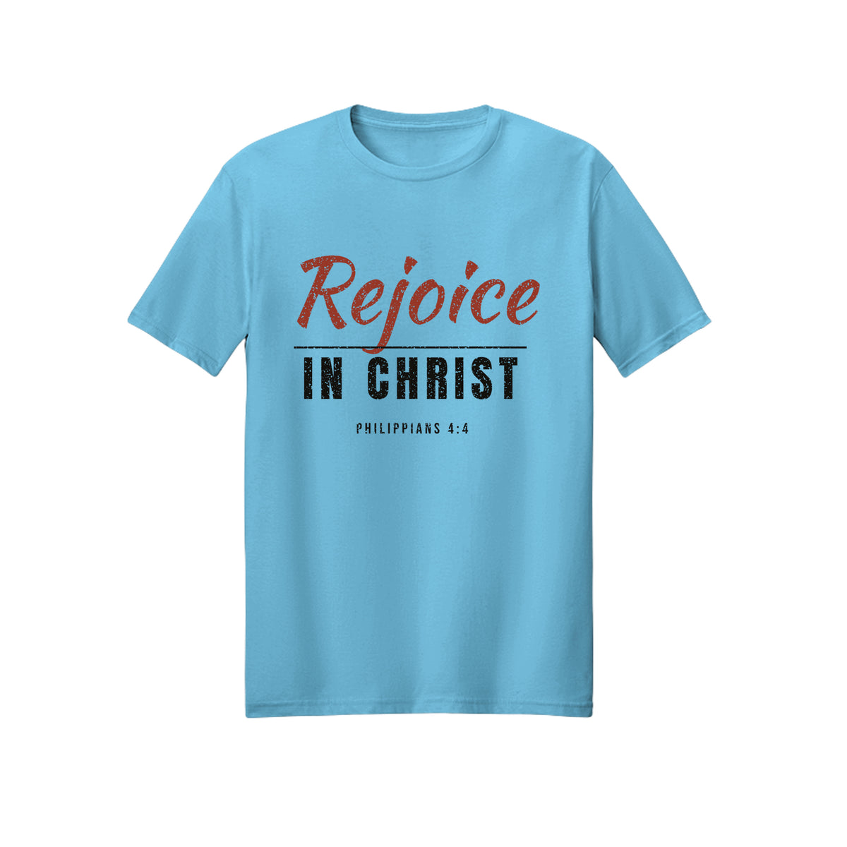 Distressed Rejoice in Christ shirt in Sky