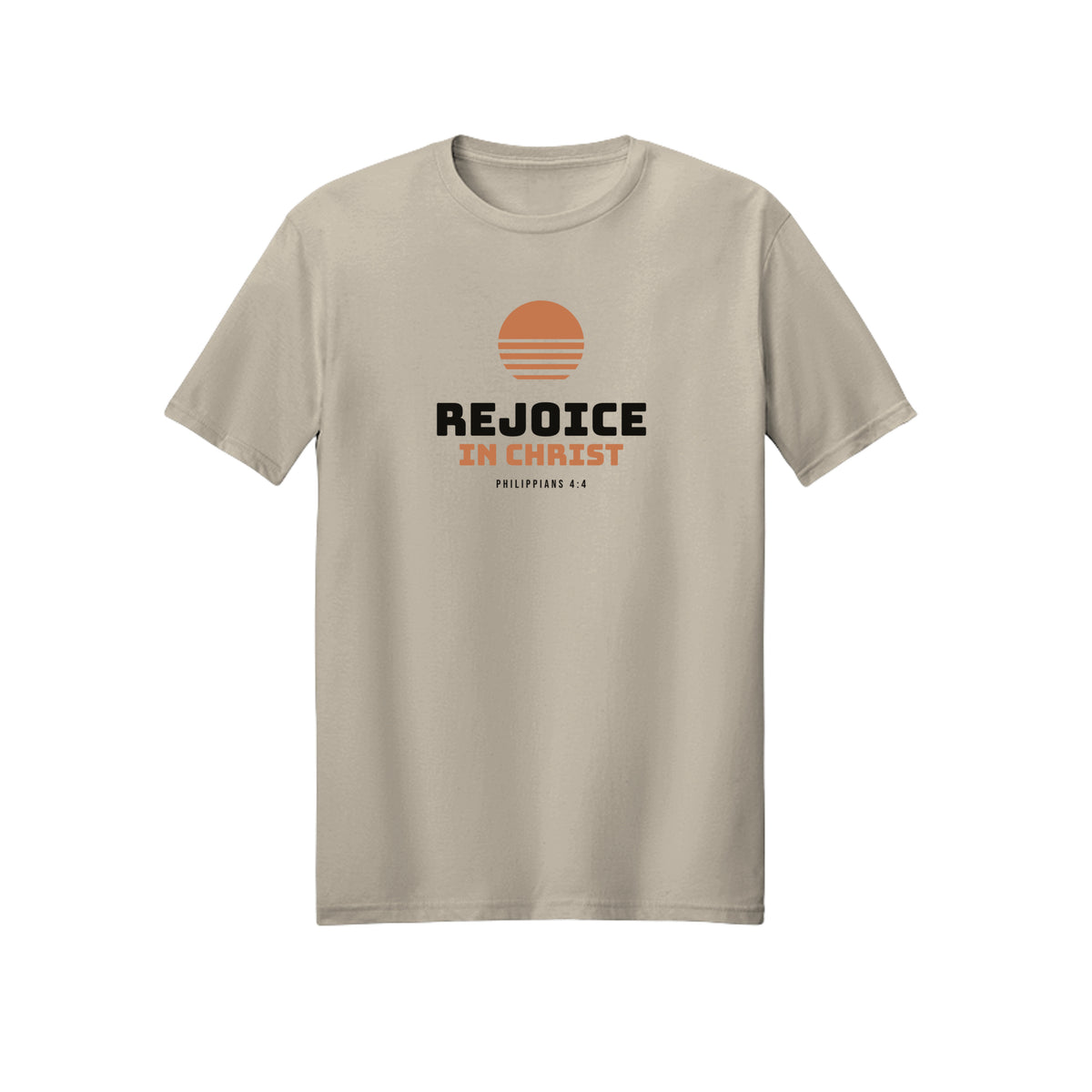 Retro Sun Rejoice in Christ shirt in Sand