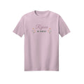 Floral Script Rejoice in Christ shirt — 2027 LDS youth theme design, Philippians 4:4 in Light Pink