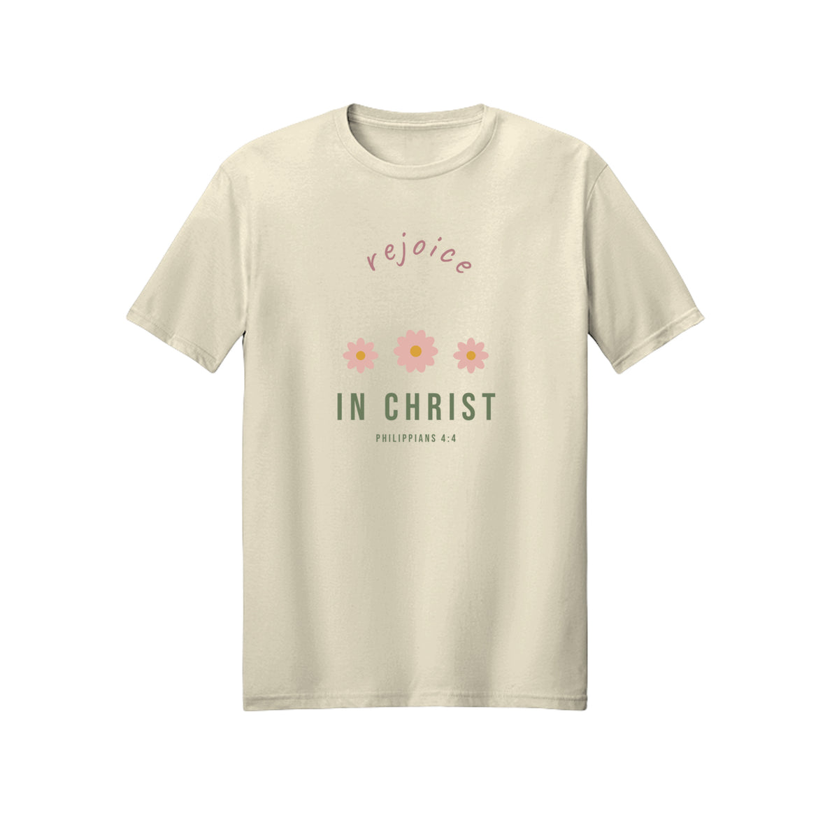 Tiny Floral Rejoice in Christ shirt in Off White