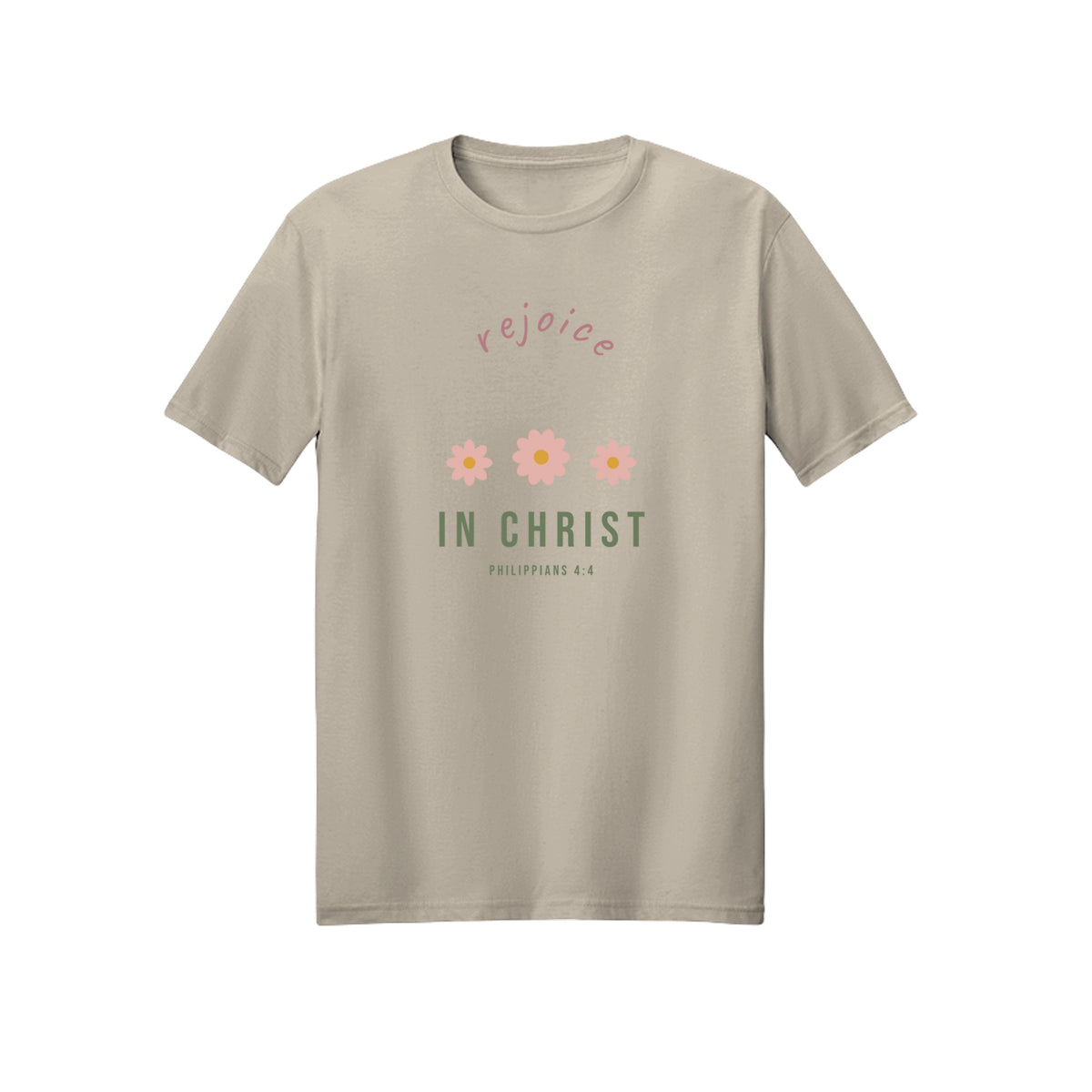 Tiny Floral Rejoice in Christ shirt in Sand