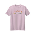 Handwritten Rejoice in Christ shirt — 2027 LDS youth theme design, Philippians 4:4 in Light Pink