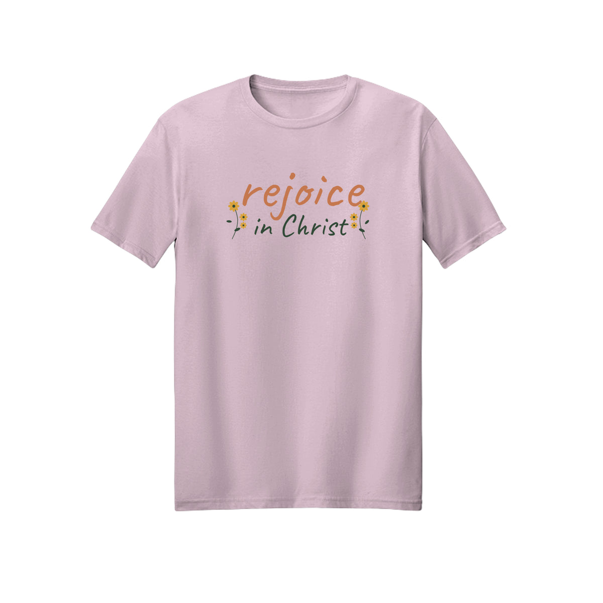 Handwritten Rejoice in Christ shirt — 2027 LDS youth theme design, Philippians 4:4 in Light Pink